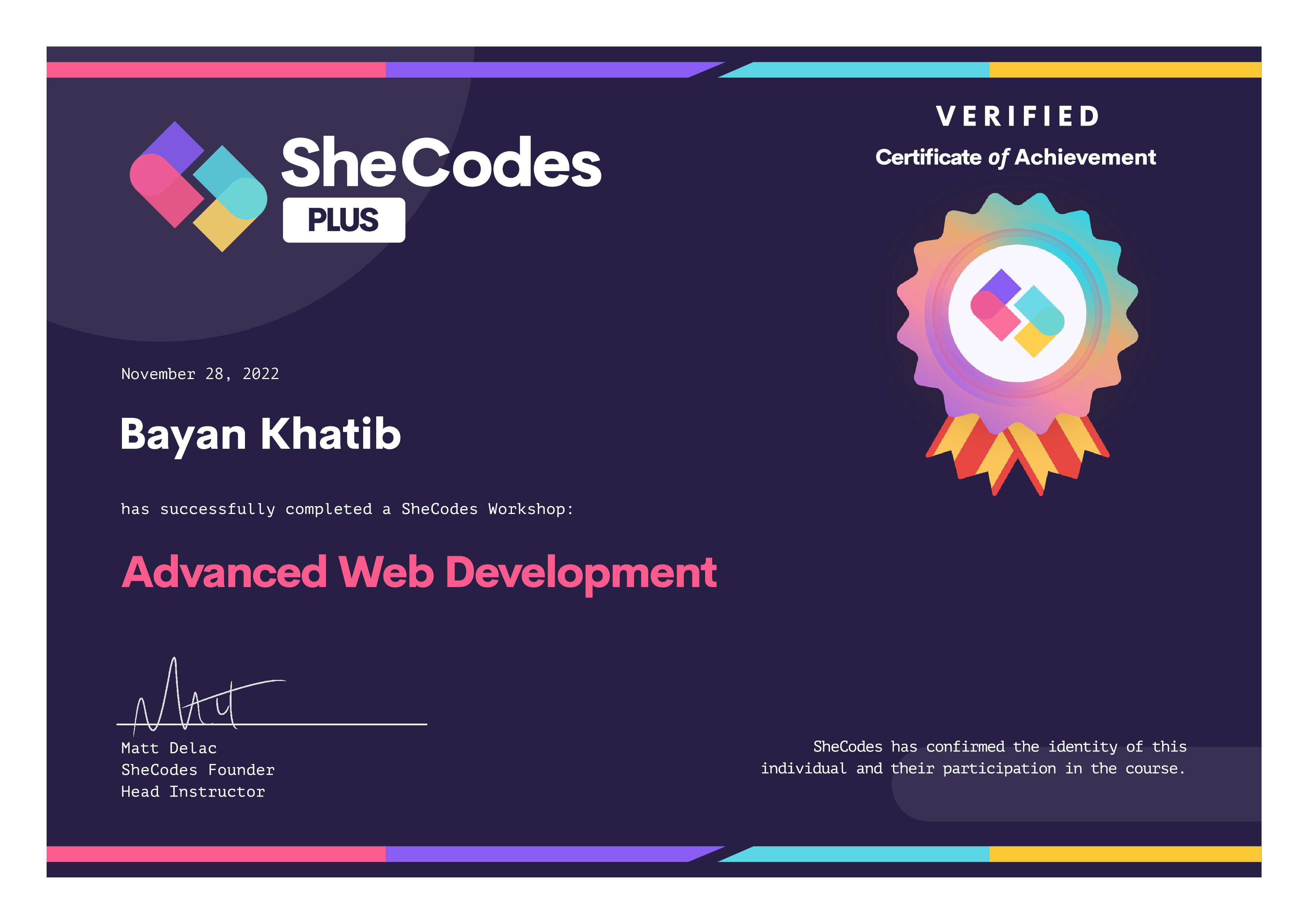 Advanced Web developement Certificate